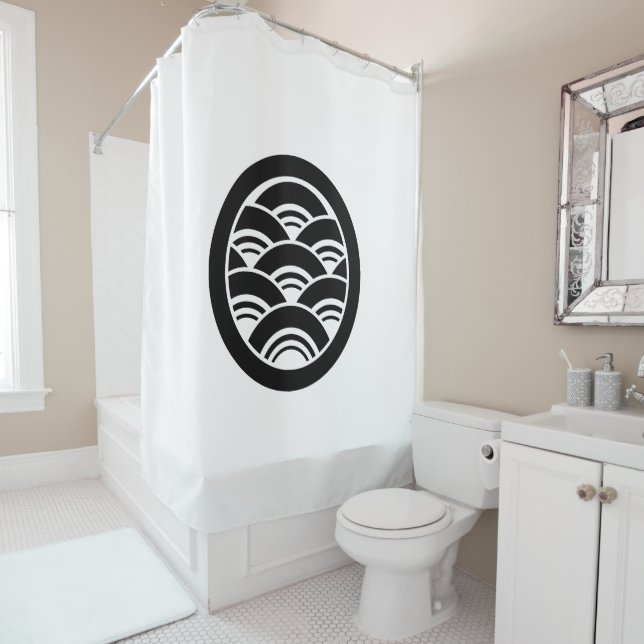 Circle with Seigaiha Shower Curtain (In Situ)