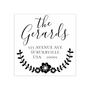Circle Wreath Family Address Custom Rubber Stamp