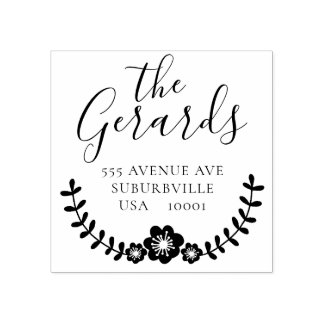 Circle Wreath Family Address Custom Rubber Stamp