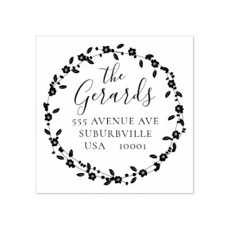 Circle Wreath Family Address Custom Rubber Stamp