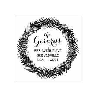 Circle Wreath Leaves Custom Rubber Stamp