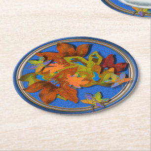 Circled Fall Leaves Thanksgiving Round Paper Coaster