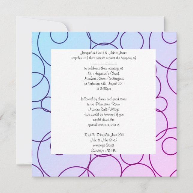 Circles and bubbles wedding invitation (Front)