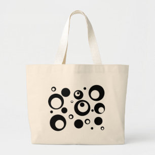 Circles and Dots in Black and White Large Tote Bag