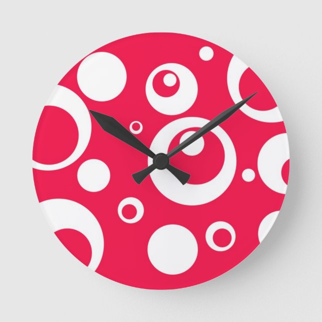 Circles and Dots in Geranium Round Clock (Front)