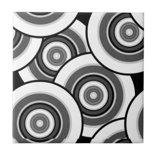 Circles and rings geometric black and white patter ceramic tile