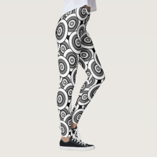 Circles and rings geometric black and white patter leggings