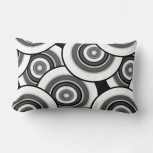 Circles and rings geometric black and white patter lumbar cushion