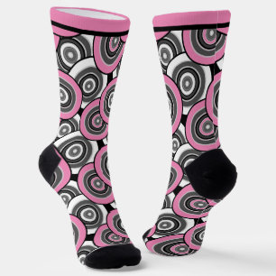 Circles and rings geometric black and white patter socks