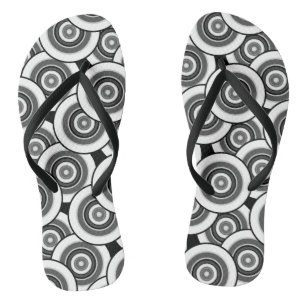 Circles and rings geometric black and white patter thongs