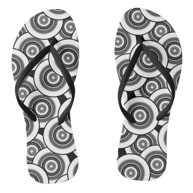 Circles and rings geometric black and white patter thongs (Footbed)