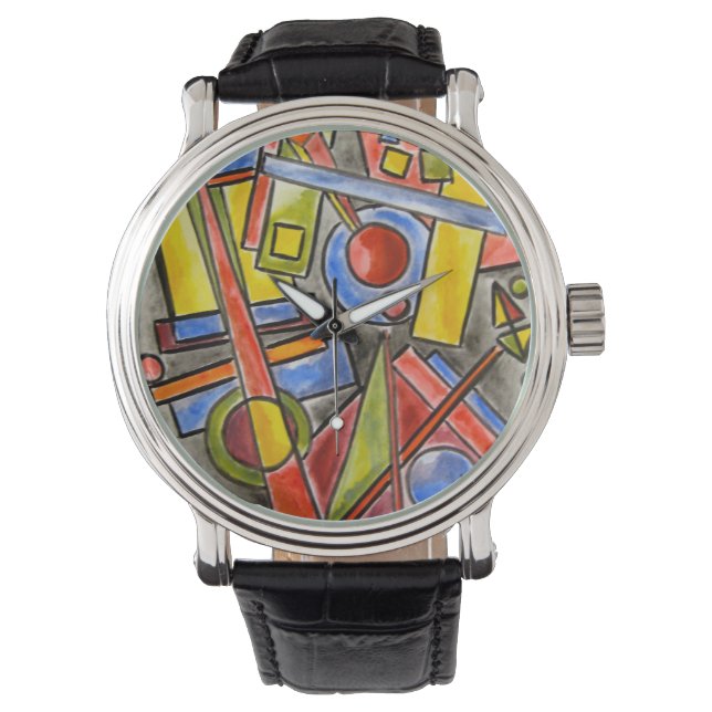 Circles And Squares-Modern Bauhaus Geometric Art Watch (Front)