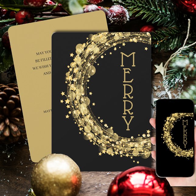 Circles and Stars on Black Christmas Non-Photo Holiday Card (Creator Uploaded)