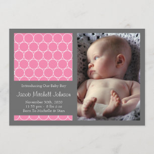 Circles Background New Baby Announcements (Pink)