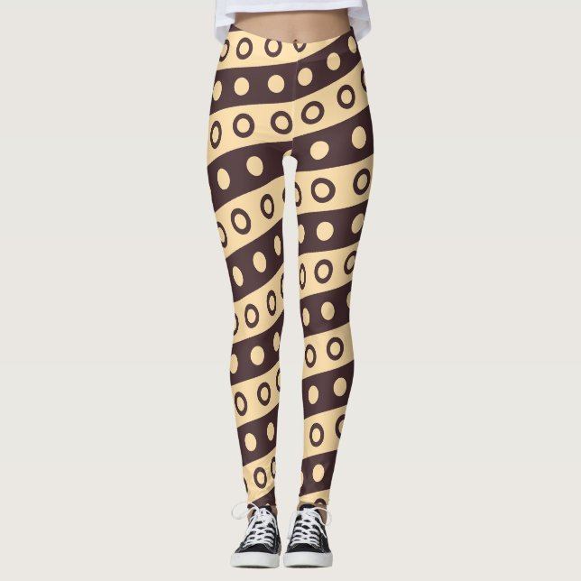 Circles Beige Chocolate Minimal Pattern Leggings (Front)