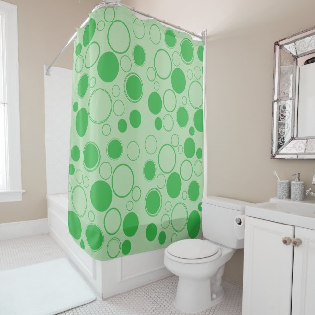 Circles, Bubbles, Green and Lime Shower Curtain (In Situ)
