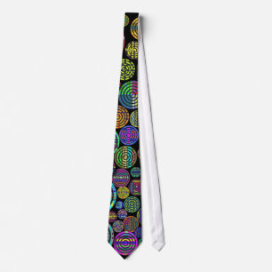 Circles Colourful Patterns on Black Tie