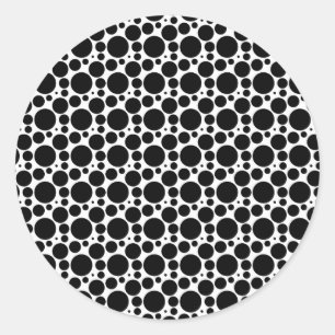 Circles & Dots in 7 Sizes: Repeating Black & White Classic Round Sticker