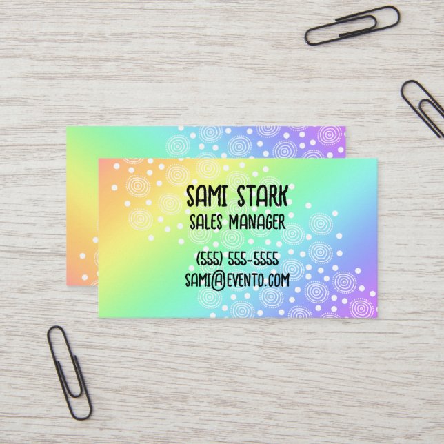 Circles Dots Rainbow Gradient Business Cards (Front/Back In Situ)
