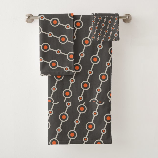 Circles Grey Orange Minimal Pattern Bath Towel Set (Insitu)