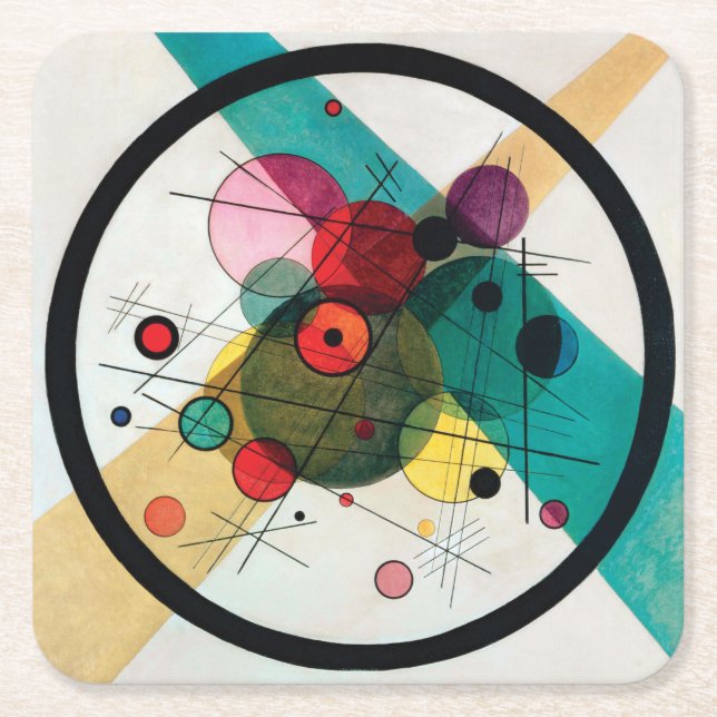 Circles in a Circle by Wassily Kandinsky Square Paper Coaster (Front)
