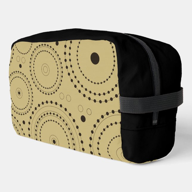 Circles in Circles Design Black on Light Gold Dopp Kit (Left Corner)