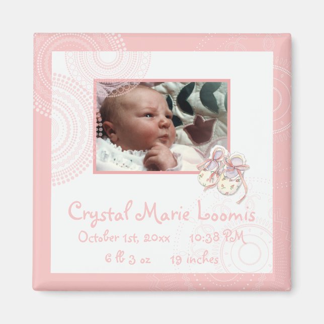 Circles 'n Booties, Baby Magnet Birth Announcement (Front)