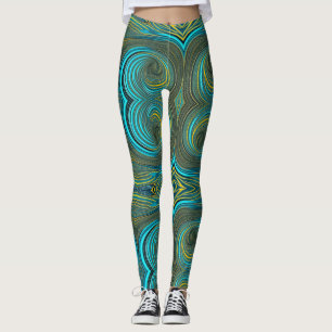 Circles of Black Turquoise Green gold  Leggings
