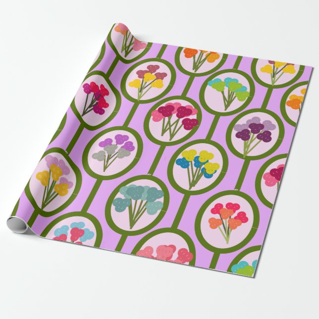 Circles of Flowers Wrapping Paper (Unrolled)