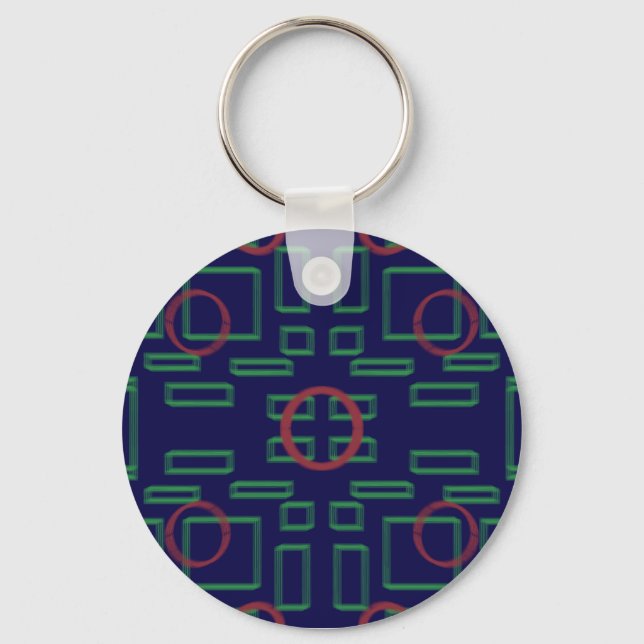 Circles on Blue Green Geometric  Key Ring (Front)