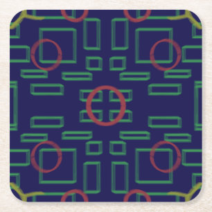 Circles on Blue Green Geometric Square Paper Coaster