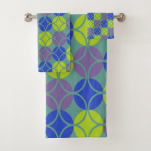 Circles on Circles - Blue, Green, Purple Bath Towel Set