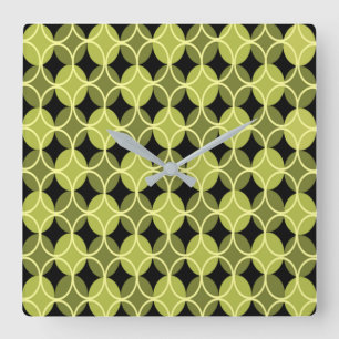 Circles on Circles - Green and Yellow Square Wall Clock
