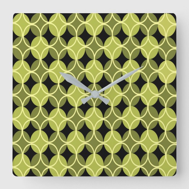 Circles on Circles - Green and Yellow Square Wall Clock (Front)