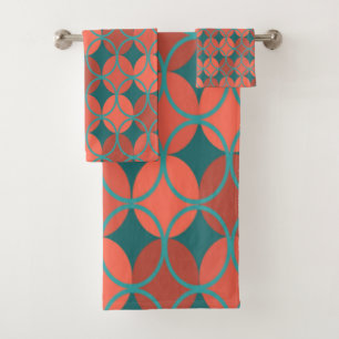 Circles on Circles - Orange, Teal Bath Towel Set