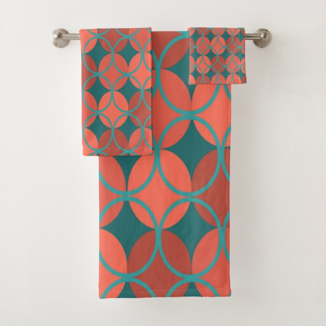 Circles on Circles - Orange, Teal Bath Towel Set (Insitu)