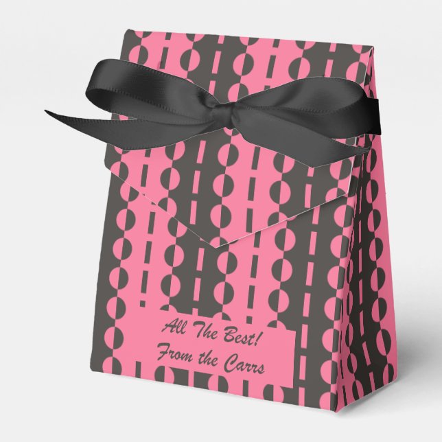 Circles on Stripes - Charcoal and Pink Tent Favour Box (Front Side)
