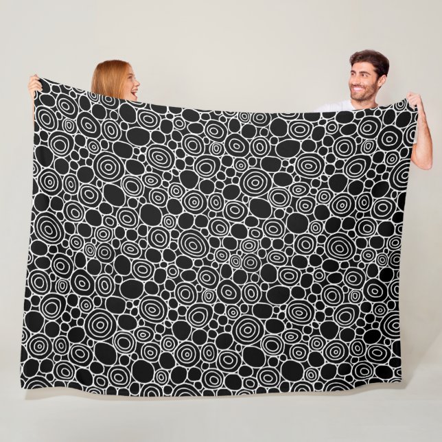 Circles Pattern 210819 - White on Black Fleece Blanket (In Situ)