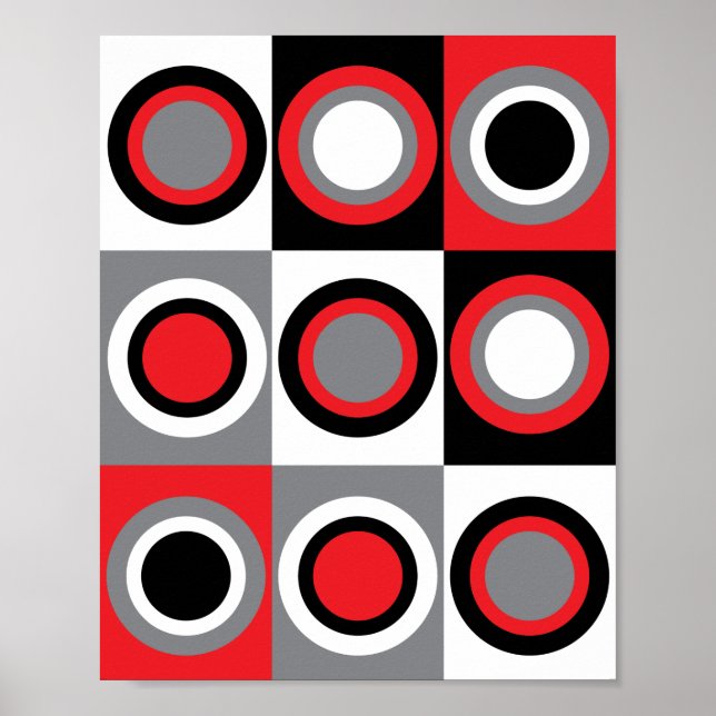 Circles Pattern Red Grey Black White Poster (Front)