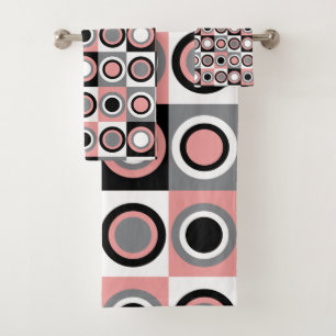 Circles Pink Gray White Retro Pattern Bath Towel Set
