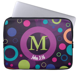 Circles Scripture Monogram Personalised PURPLE Laptop Sleeve