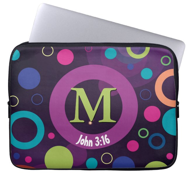 Circles Scripture Monogram Personalised PURPLE Laptop Sleeve (Front)