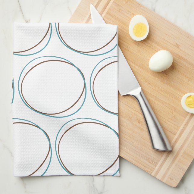 Circles small Turquoise & Brown hand drawn minimal Tea Towel (Quarter Fold)