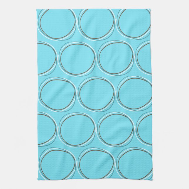 Circles small Turquoise White Brown hand drawn  Tea Towel (Vertical)