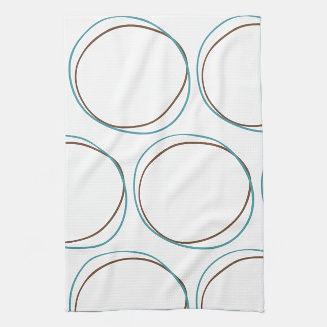 Circles Turquoise & Brown hand drawn minimal Boho  Tea Towel (Vertical)