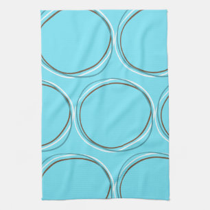 Circles Turquoise White Brown hand drawn Tea Towel