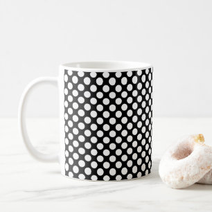 Circles White Polka Dots Pattern Black Background  Coffee Mug