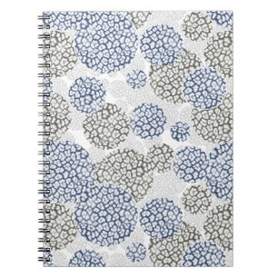 Circles with grey and blue leopard skin print notebook