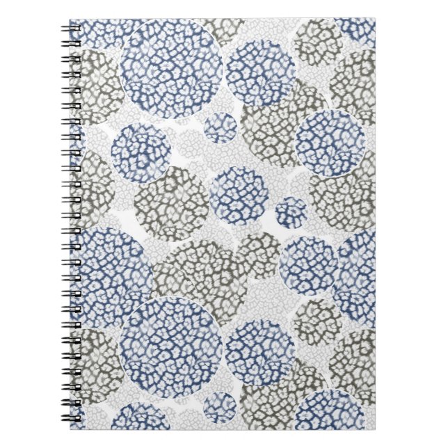 Circles with grey and blue leopard skin print  notebook (Front)