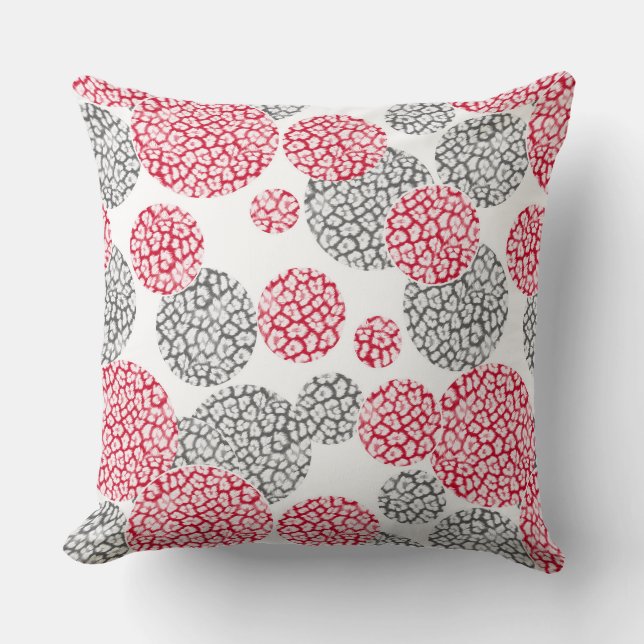  Circles with grey and red leopard skin print  Cushion (Front)